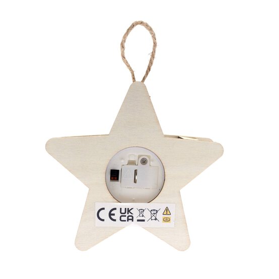 Light-Up Wooden Hanging Snowflake Decoration 10.5cm image number 3