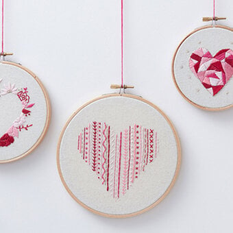 How to Sew Three Embroidery Hoop Heart Designs