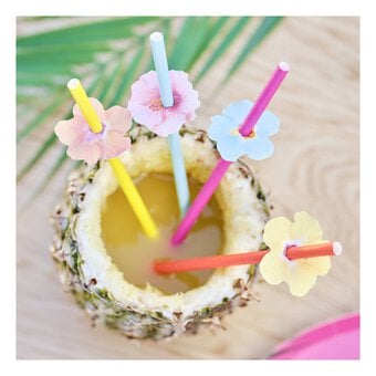 Ginger Ray Tropical Paper Straws with Flower Toppers 16 Pack