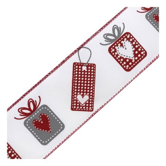 Heart Tag and Gift Wire Edge Printed Ribbon 63mm x 3m image number 3