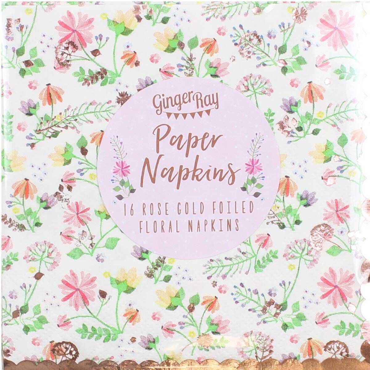 16 Pack Ditsy Floral Ginger Ray Floral & Rose Gold Foiled Paper Party Napkins 