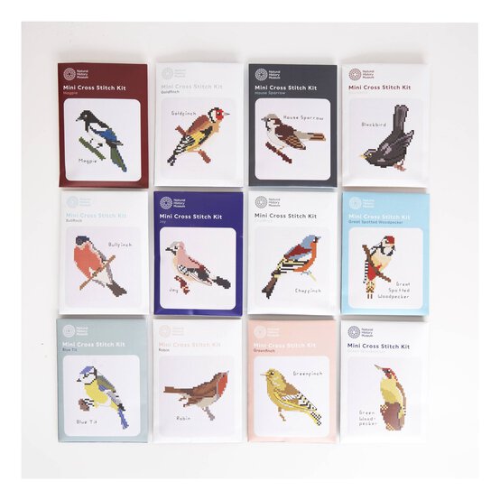 Natural History Museum Garden Birds Mini Cross Stitch Kit 12 Pack  image number 3