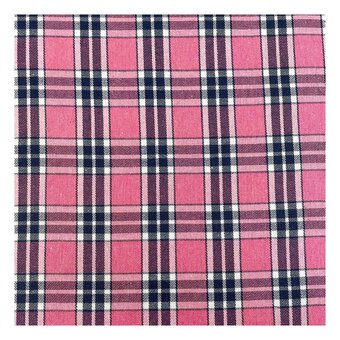 Pink and Blue Poly Brushed Check Fabric by the Metre