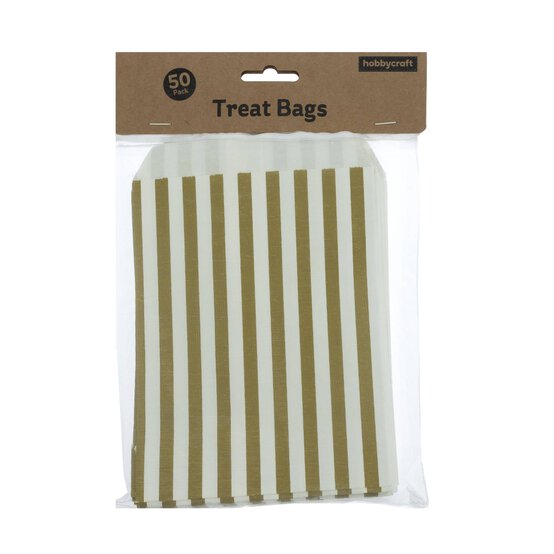 Gold and White Striped Treat Bags 50 Pack image number 4
