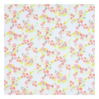 Coral and White Floral Polycotton Fabric by the Metre