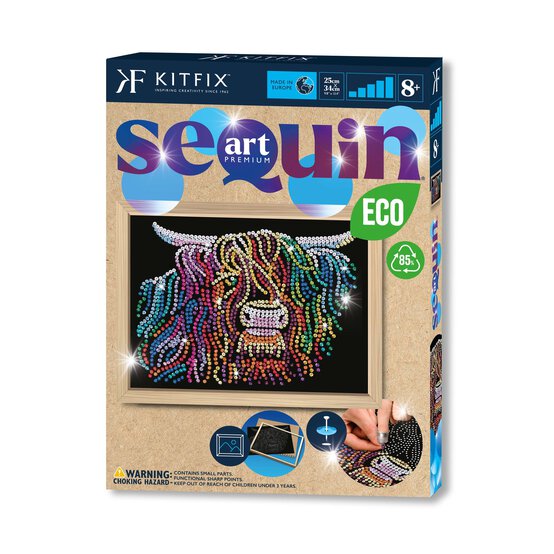 Kitfix Highland Cow Sequin Art Blue Premium Kit image number 1