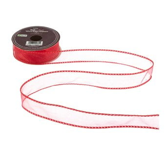 Red Wire Edge Organza Ribbon 25mm x 3m