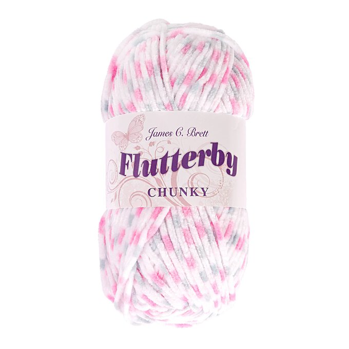 James C Brett Pink, Grey and White Flutterby Chunky Yarn 100g image number 1