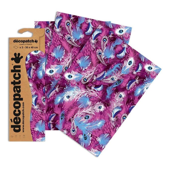Decopatch Purple Peacock Feathers Paper 3 Pack image number 1
