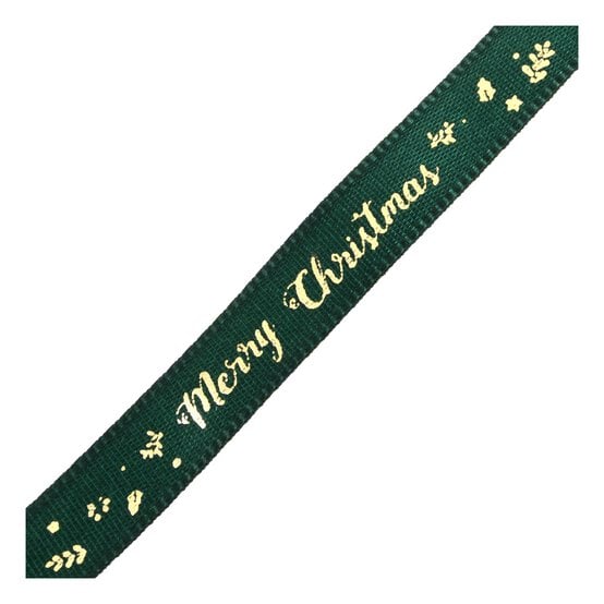 Xmas Rippon Green Christmas Printed Ribbon 10mm x 3m | Hobbycraft