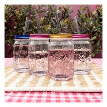 Sunflower Glass Drinking Jar with a Straw
