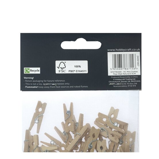 Mini Natural Wooden Pegs 50 Pack image number 5