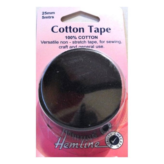 Hemline Black Cotton Tape 25mm x 5m image number 1