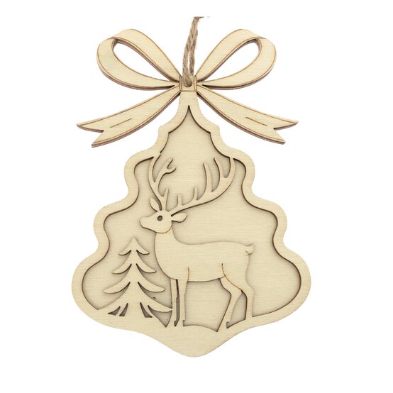 Hanging Wooden Stag in Tree Decoration 12.5cm image number 3