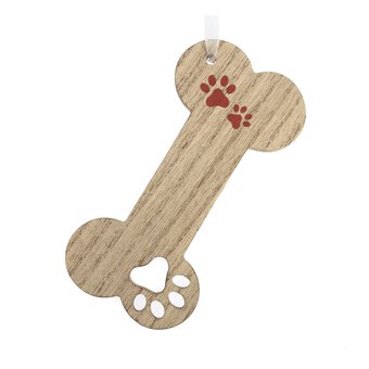 Hanging Wooden Paw Print Bone Decoration 14cm