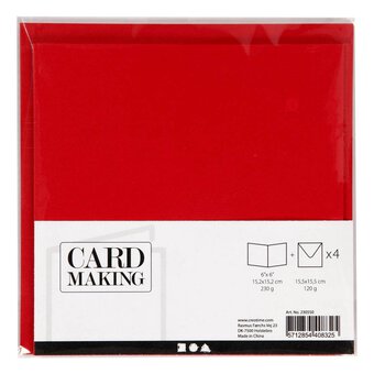 Red Cards and Envelopes 6 x 6 Inches 4 Pack