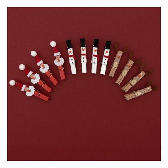 Wooden Christmas Character Pegs 12 Pack image number 1