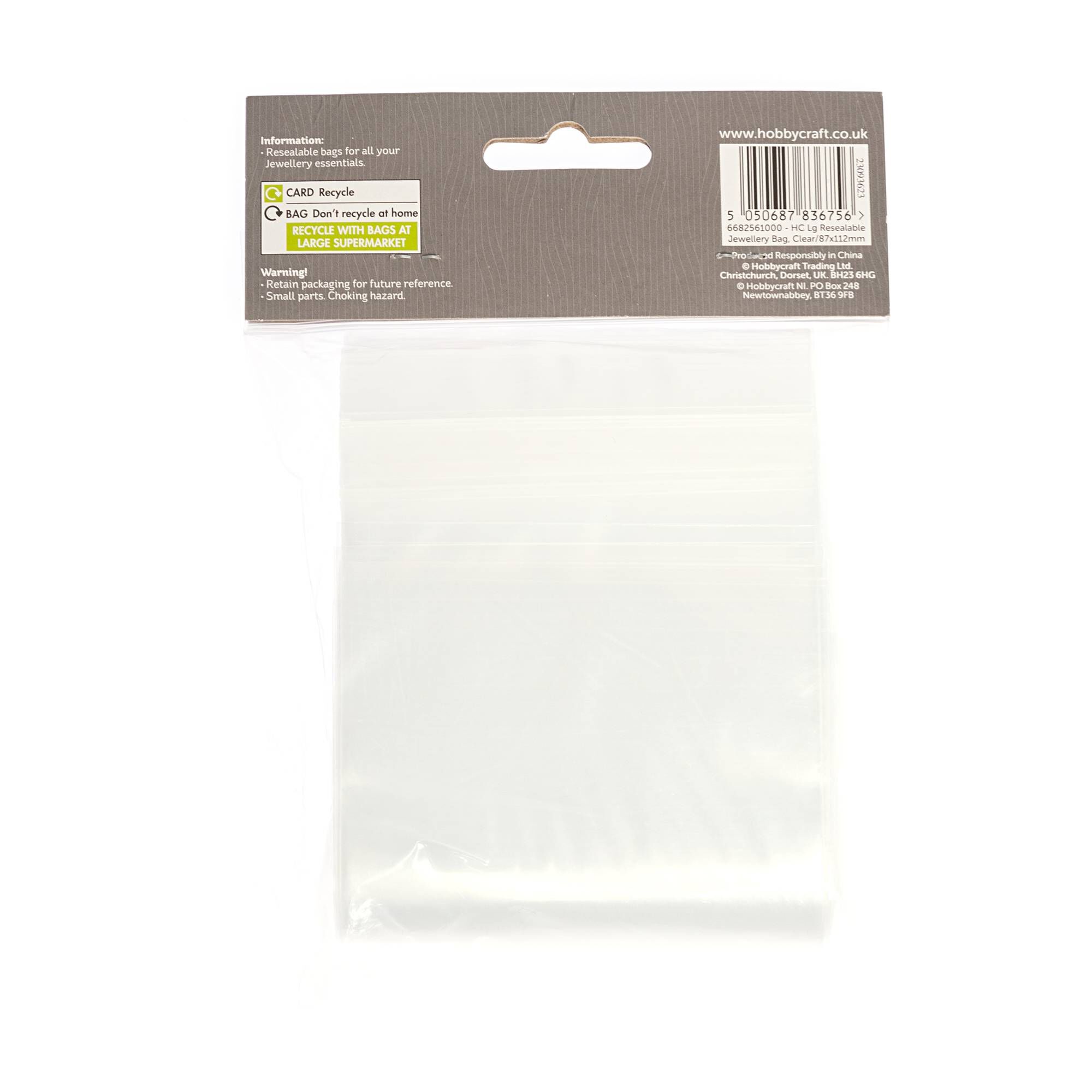 Clear Resealable Bags 87mm x 112mm 100 Pack Hobbycraft