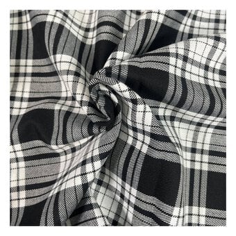 Black and White Poly Viscose Tartan Fabric by the Metre