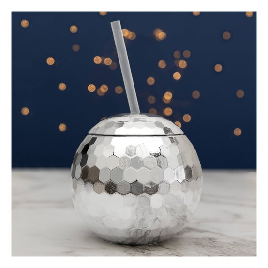 Silver Mirror Ball Drinking Jar 500ml  image number 1