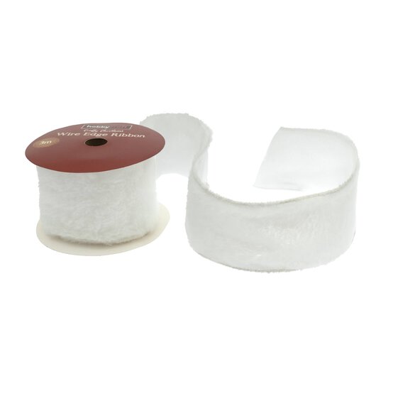 White Fur Wire Edge Ribbon 63mm x 3m image number 1