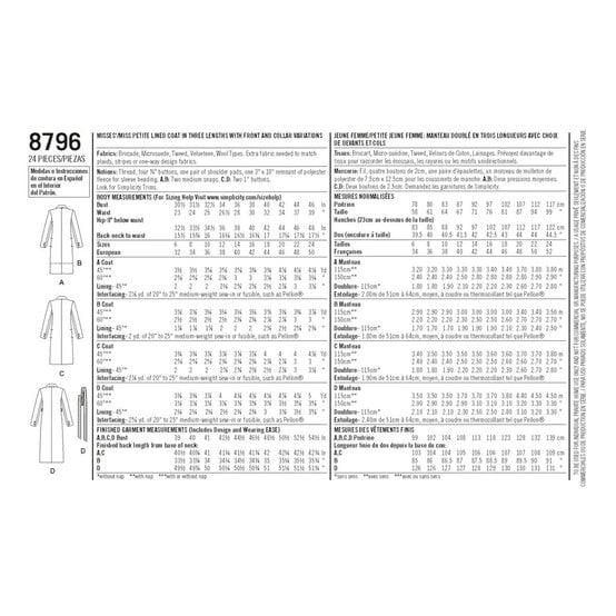 Simplicity Women's Coat  Sewing Pattern 8796 (H5 6-14) image number 2