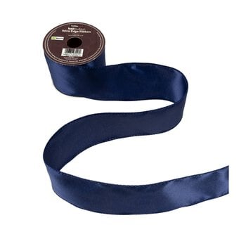 Navy Wire Edge Satin Ribbon 63mm x 3m image number 2