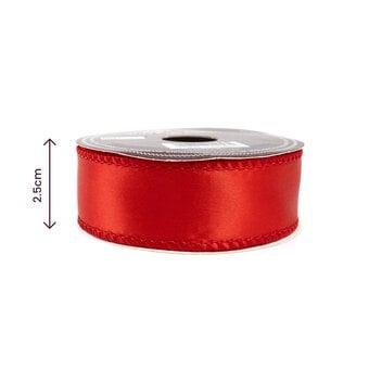 Red Wire Edge Satin Ribbon 25mm x 3m image number 3