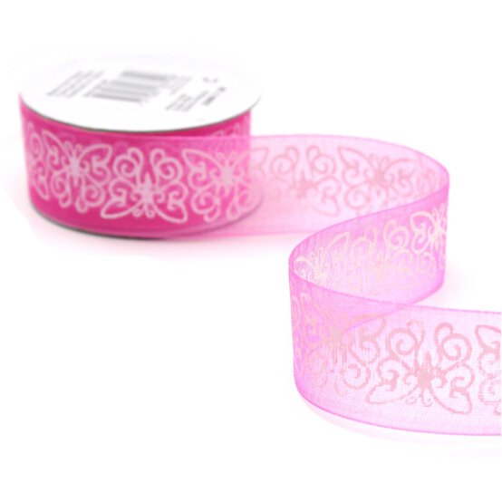 Pink Butterfly Organdie Ribbon 25mm x 3m image number 3