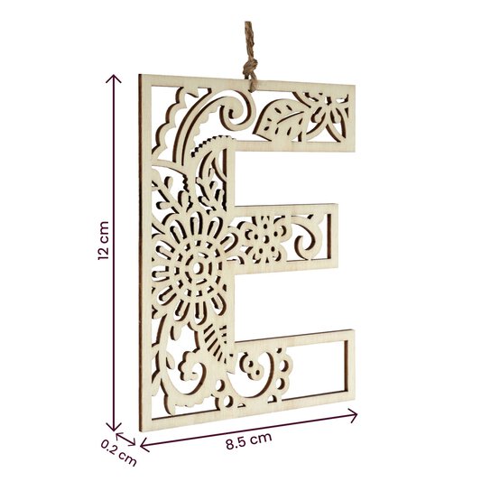 Wooden Filigree Hanging Letter E 12cm image number 4