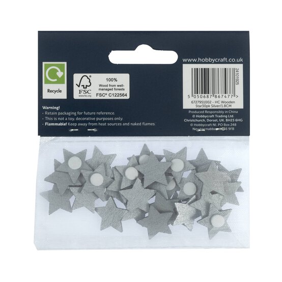 Silver Wooden Star Embellishments 30 Pack image number 5