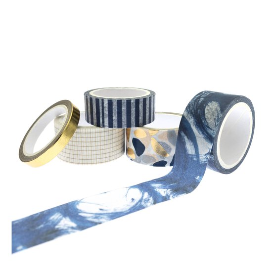 Blue Abstract Washi Tape 5m 5 Pack image number 1