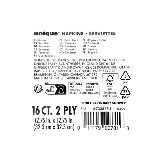 Pink Heart Baby Shower Napkins 16 Pack image number 4