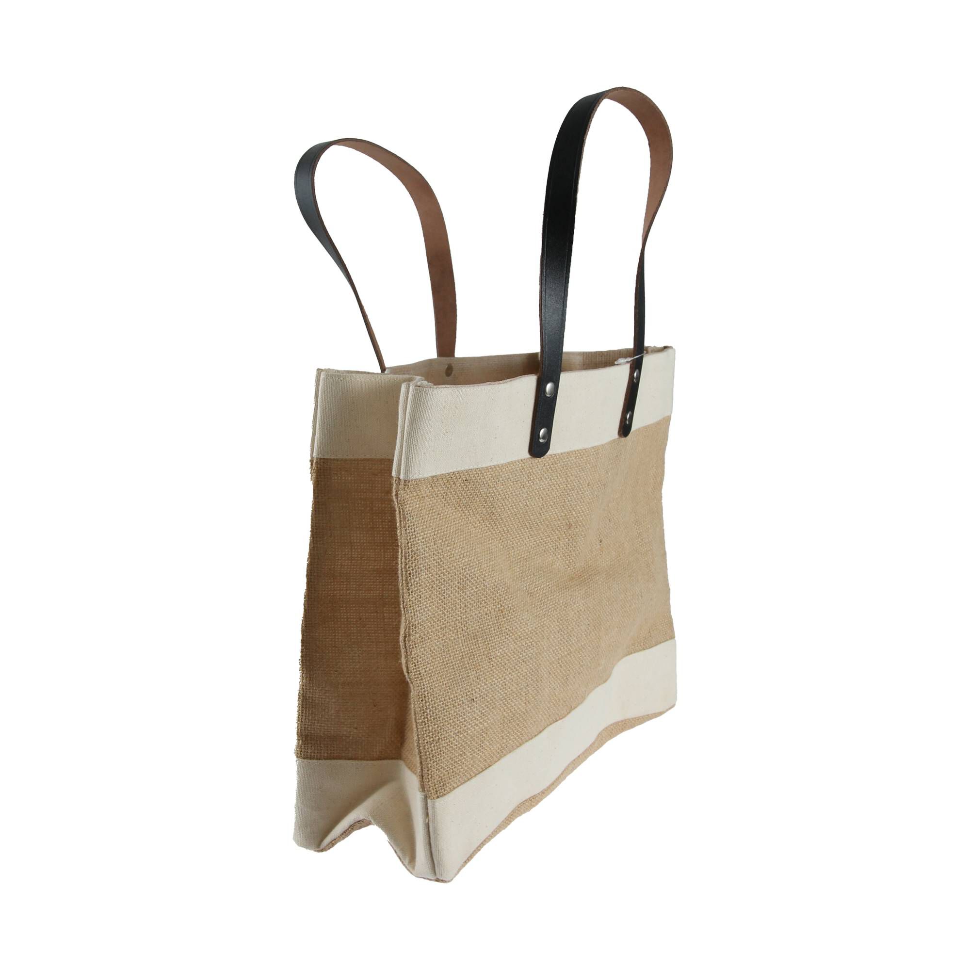 Natural Canvas Jute Bag with Leather Strap 36cm x 28cm Hobbycraft