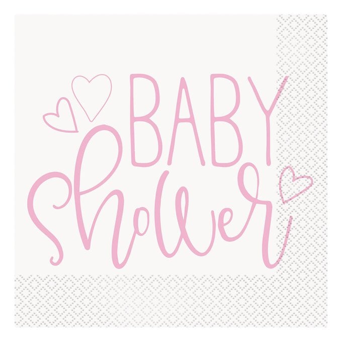 Pink Hearts Baby Shower Napkins 16 Pack image number 1