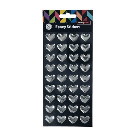 Silver Heart Epoxy Stickers 36 Pack image number 4