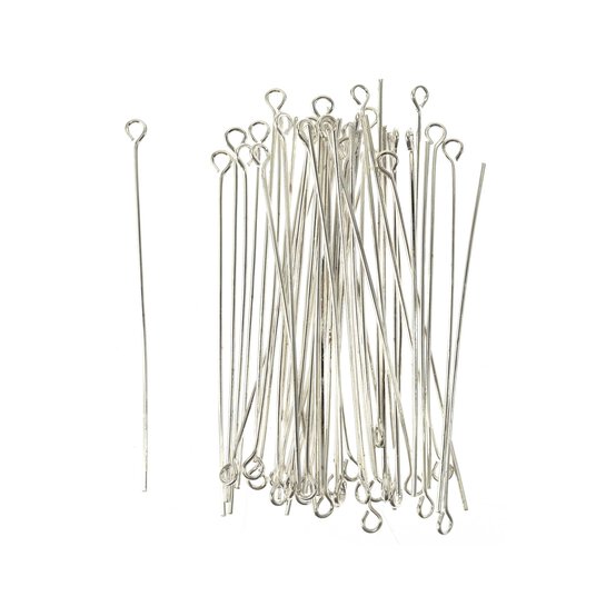 Silver Plated Eyepins 50mm 50 Pack image number 1