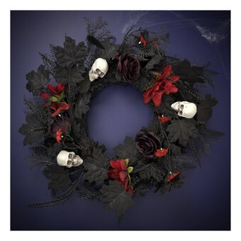 Halloween Skull and Flower Wreath 55cm
