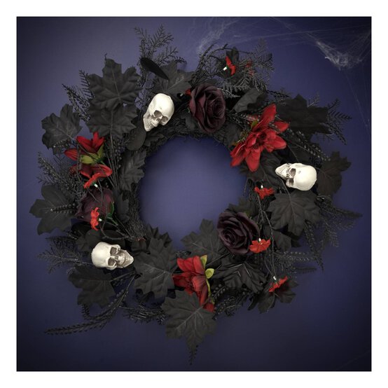 Halloween Skull and Flower Wreath 55cm image number 1