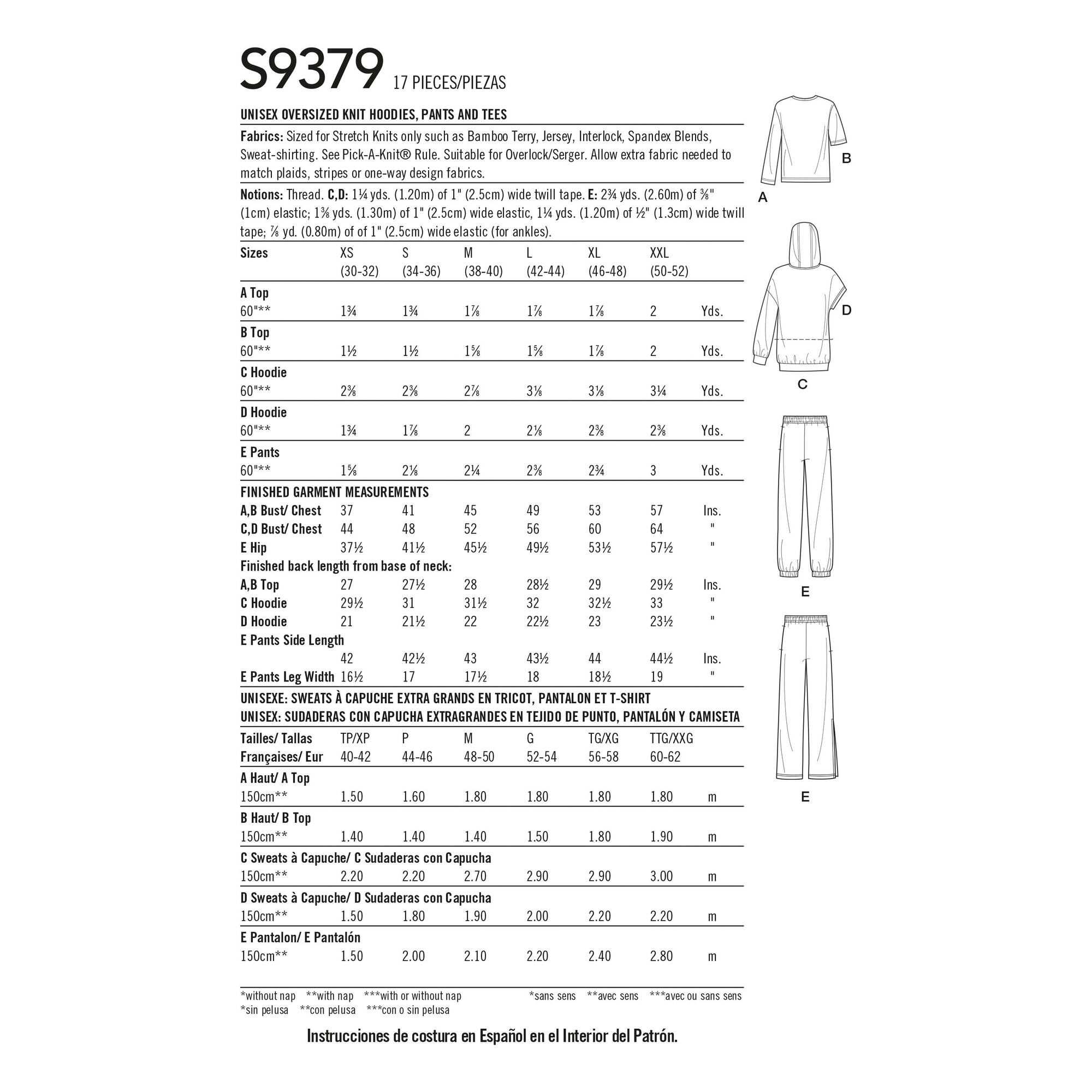 Simplicity Oversized Hoodies and Trousers Sewing Pattern S9379 Hobbycraft