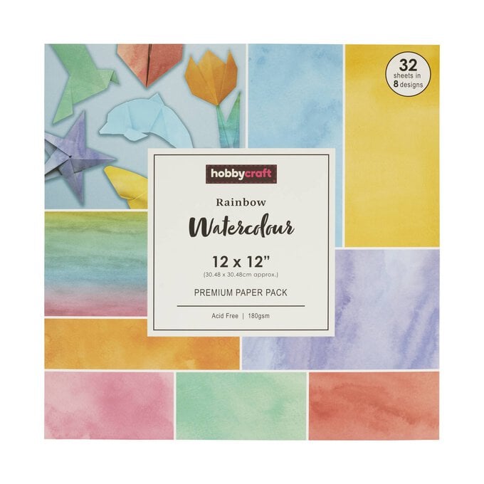 Rainbow Watercolour 12 x 12 Inches Paper Pack 32 Sheets image number 1