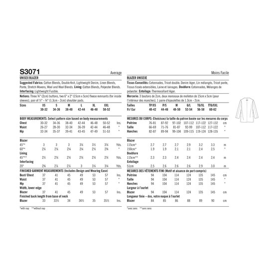 Simplicity Unisex Blazer Sewing Pattern S3071 (XS-XXL) image number 3