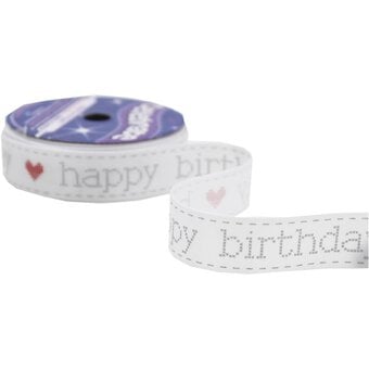 Red and Grey Happy Birthday Satin Ribbon 16mm x 4m image number 3