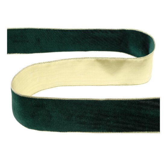 Green and Gold Wire Edge Velvet Ribbon 63mm x 3m image number 2
