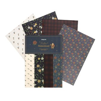 Festive Homestead Gift Wrapping Paper Pad 12 Sheets