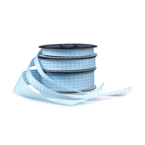 Light Blue Gingham Ribbon 15mm x 4m image number 3