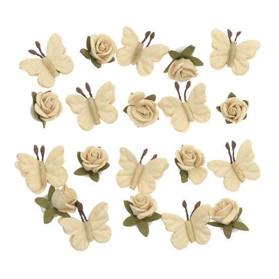 Handmade Cream Roses and Butterflies 20 Pack image number 1