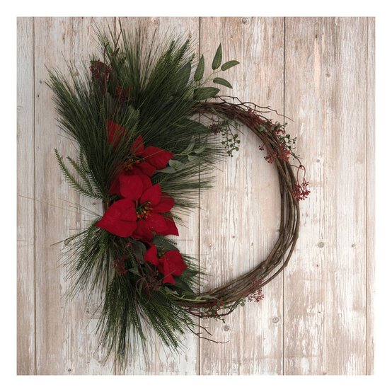Red Poinsettia Wreath 61cm image number 1