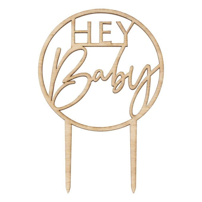 Ginger Ray Hey Baby Wooden Cake Topper image number 1