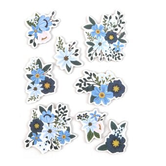 Blue Flower Chipboard Stickers 8 Pack